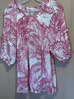 Nanette Lepore White Blouse with Pink Leaf Print